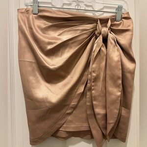 Chic Asymmetrical Satin Skirt in Tan
